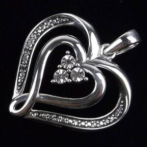 Vintage Sterling Silver Diamond Heart Pendant
